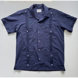 GUAYABERAS Chichen Short Sleeve Button-Up Shirt Blue Mens 36 Embroidered Pockets